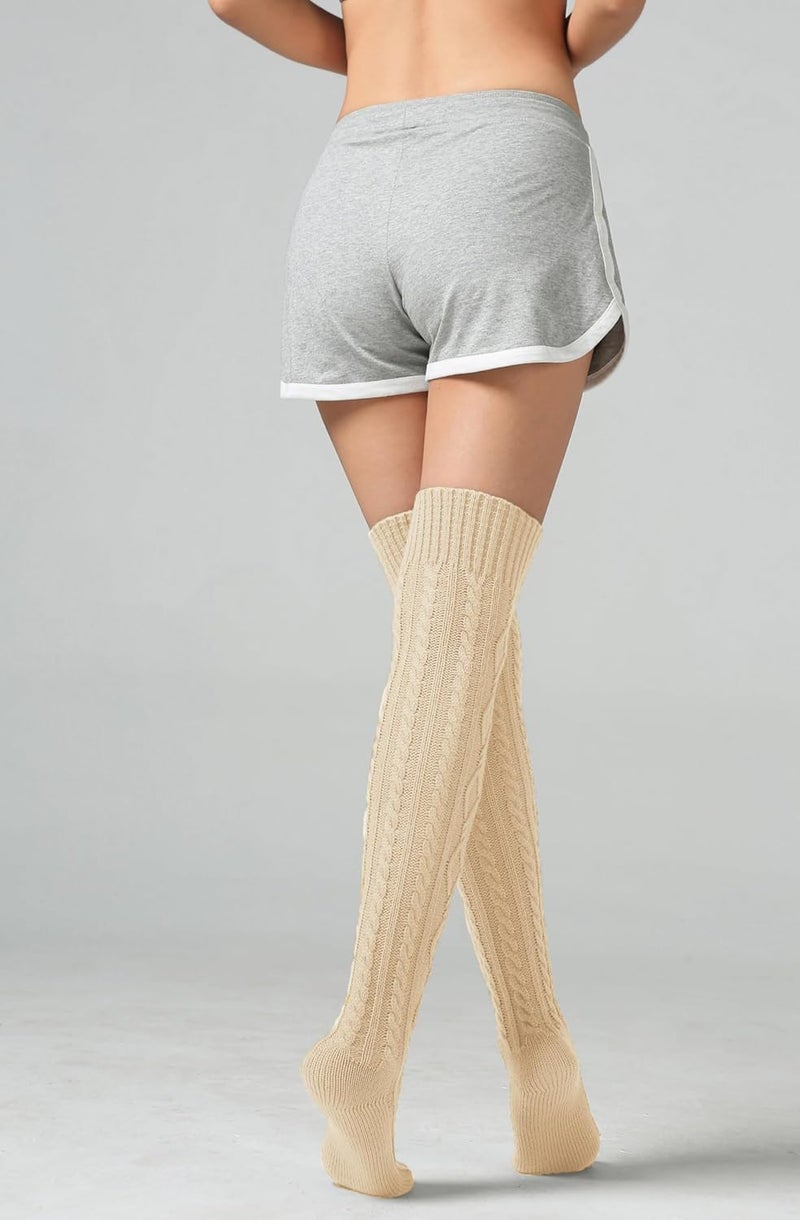 SherryDC Women's Cable Knit Thigh High Boot Socks Extra Long Winter Stockings Leg Warmers - Image 3